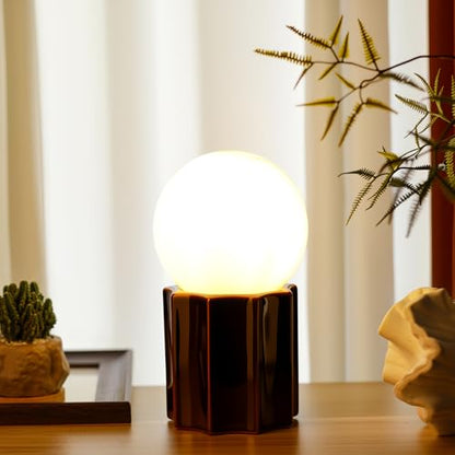 Modern Ceramics Table Lamp Brown Ceramic Base White Jade Round Ball Glass Accent Table Lamp Living Room Bedroom Bedside Nightstand House Office Home Reading - color: Brown Ceramic