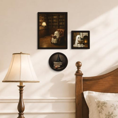 BIQRP 3 Pcs Halloween Ghost Reading Books Wall Art Set - color: Books