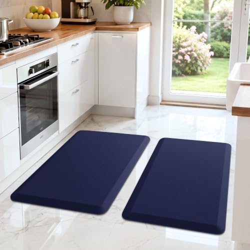 HappyTrends 2 PCS Kitchen Mat Cushioned Anti-Fatigue Floor Mat - color: Navy, size: 17.3"x28"+17.3"x28"