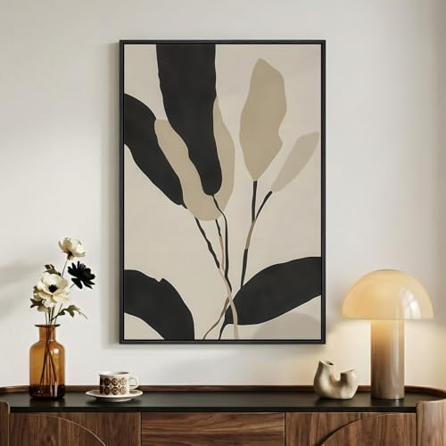 Framed Boho Neutral Abstract Botanical Wall Art for Living Room, 24x36 Inch - color: Neutral Beige, size: 36"L x 24"W