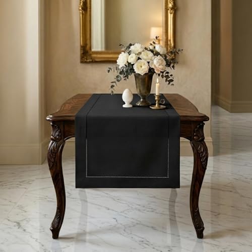 Signature Linen™ by D'Moksha, 100% Pure Linen Black Table Runner 14 x 36 in - color: Black, size: 14 X 36 Inch