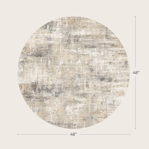 4ft Area Rug for Living Room, Abstract Washable Non-Slip Large Rugs, Gold - color: Grey/Gold, size: 4' (Round)