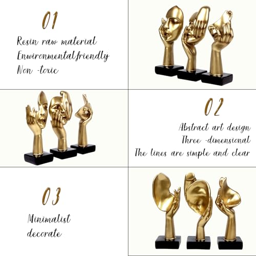 3 Pcs Thinker Statue,Modern Home Sculptures,Figurine for Bookshelf - color: 3 Pcs Gold-2