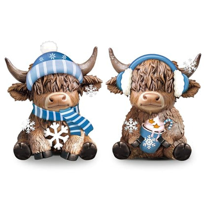 Karenhi 2 Pcs Highland Cow Figurines Resin Winter Decor for Tabletop - style: Winter