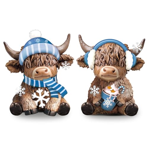 Karenhi 2 Pcs Highland Cow Figurines Resin Winter Decor for Tabletop - style: Winter