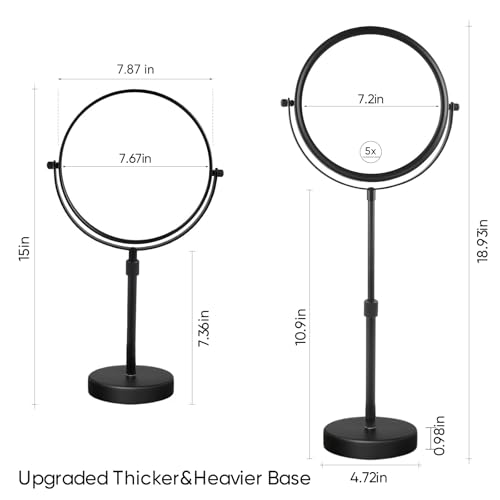 Nicesail Adjustable Tabletop Makeup Mirror Magnified Vanity Matte Black 5X - color: Matte Black-5x