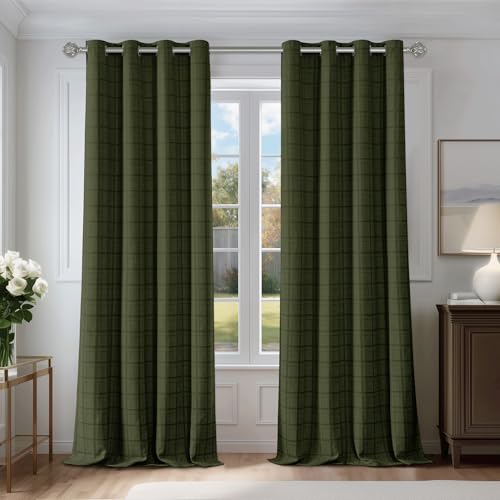 Beauoop Green Plaid Jacquard Blackout Curtains for Bedroom 52x72 2 Panels - color: Green, size: 52"W x 72"L (Pack of 2)