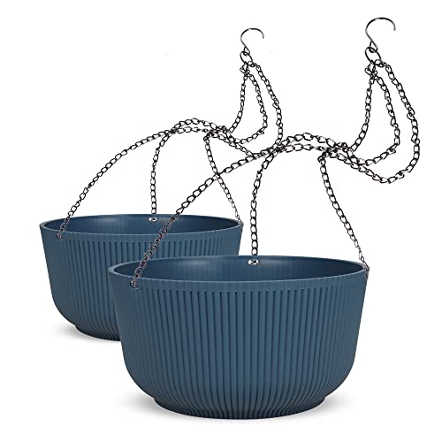 Dexceder 8.75 Inch Self Watering Hanging Planter (2 Pack, Deep Blue) - color: Deep Blue, size: 8.75 inch