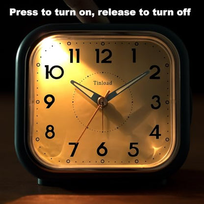 Tinload 4.3" Vintage Retro Analog Alarm Clock, Super Silent Non Ticking Clock with Manual Light, Snooze, Battery Operated, Simply Design, for Living Room, Bedroom, Bedside, Desk(Green) - style: Green-RoseGold