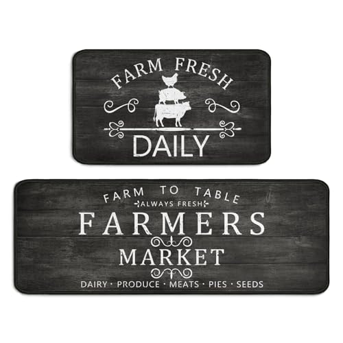 Farmhouse Kitchen Rugs Set of 2,Rustic Kitchen Rugs Farmhouse Style Mat Non-Slip Washable, Farmhouse Kitchen Decor Anti-Fatigue Floor Mat for Kitchen Sink Laundry Room, 17x30+17x47inch Black - color: Farm