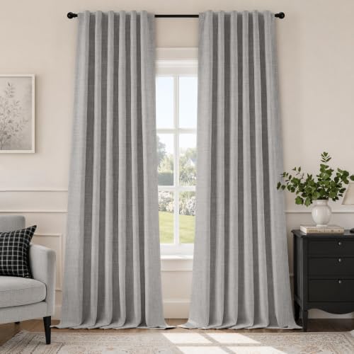 HOMEIDEAS 100% Blackout Gray Faux Linen Curtains 84''L 2 Panels - color: Grey, size: 52"W x 84"L (Pack of 2)