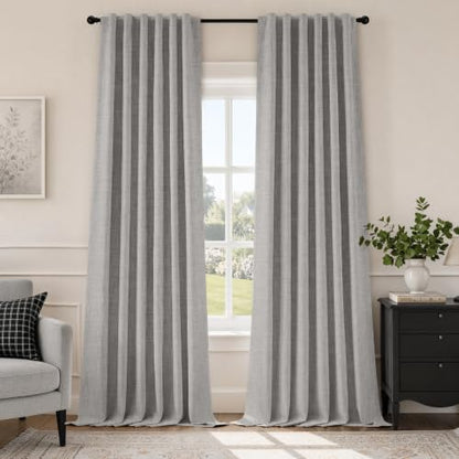 HOMEIDEAS 100% Blackout Gray Faux Linen Curtains 96''L 2 Panels - color: Grey, size: 52"W x 96"L (Pack of 2)