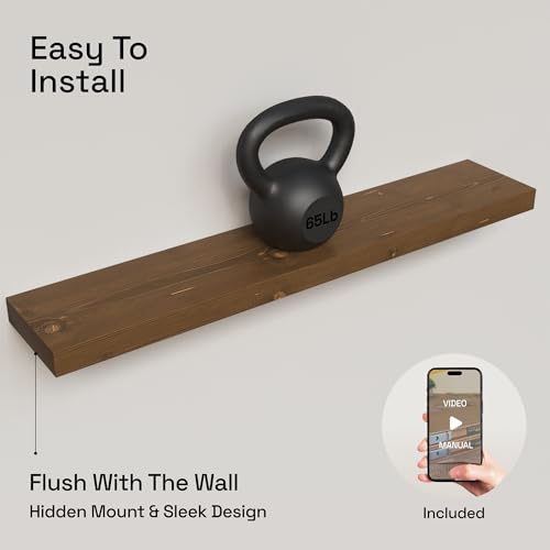 Solid Wood Floating Shelves for Wall 36 Inches Long, Walnut Wooden Shelf - color: Walnut, size: 36 Inch