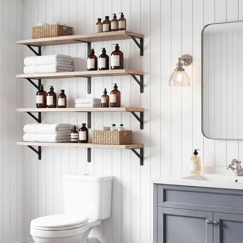 YGEOMER 35.4 in Floating Shelves for Wall, Light Carbonized Brown Set of 4 - color: Light Carbonized Brown, size: 35.4 inches