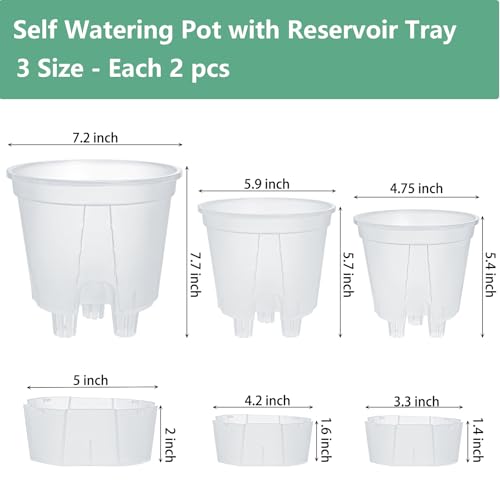 yarlung 6 Pack Self Watering Pots for Indoor Plants with Reservoir Tray and Holes, Clear Plastic Self Watering Planters for Outdoor Plants Flowers, Round 4.75" 6" 7"