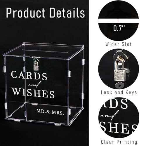 Clear Acrylic Card Box with Slot & Lock, DIY Large Wedding Card Boxes for Reception, Elegant Money Envelop Gift Cards Box for Party Wedding Birthday Baby Shower Graduation Table Decor - style: Clear