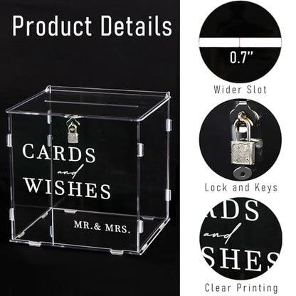 Clear Acrylic Card Box with Slot & Lock, DIY Large Wedding Card Boxes for Reception, Elegant Money Envelop Gift Cards Box for Party Wedding Birthday Baby Shower Graduation Table Decor - style: Clear