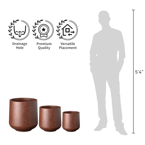 Kante Rusty Concrete Planter 16.5" Dia All-Weather Round Large Pot - color: Rusty, size: 16.5" D