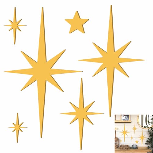 Gold Star Wall Decor MCM Iron Starburst Art Decoration Christmas Stars Sign - color: Metal Golden Star