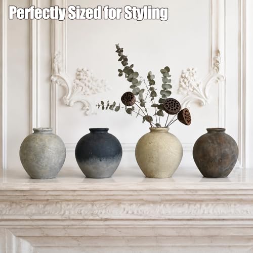 Rustic Farmhouse Ceramic Vase, 7.9 Inch, Terracotta Decor - color: Black