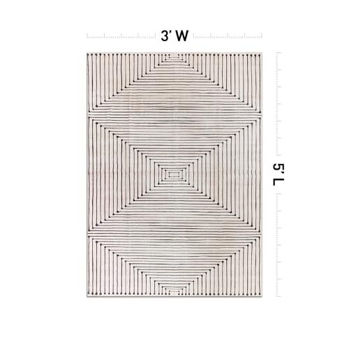 Rugshop Bohemian Stripes Marbella Non-Slip Washable Area Rug Beige 3' x 5' - color: Beige, size: 3'3" x 5' (Rectangular)