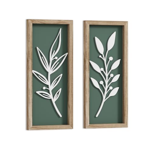 LETUBUYU 3D Wooden Leaf Sage Green Boho Wall Art, Set of 2 - color: 2 Pcs Sage Green, size: 7"X16"