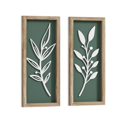 LETUBUYU 3D Wooden Leaf Sage Green Boho Wall Art, Set of 2 - color: 2 Pcs Sage Green, size: 7"X16"