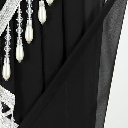 VOGOL Sheer Waterfall Valance with Beaded Tassels, 39 x 43, 1 Panel, Black - color: Black, size: 39"W x 43"L (Pack of 1)
