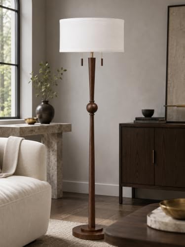 MOFFE Solid Wood Floor Lamp for Living Room,Pull Chains Standing Lamp - color: Espresso Walnut