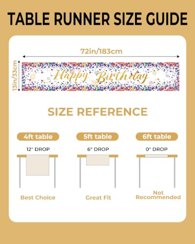 2pc Happy Birthday Table Runner 18x72 Inch Colorful Party Decor - color: White-2pc