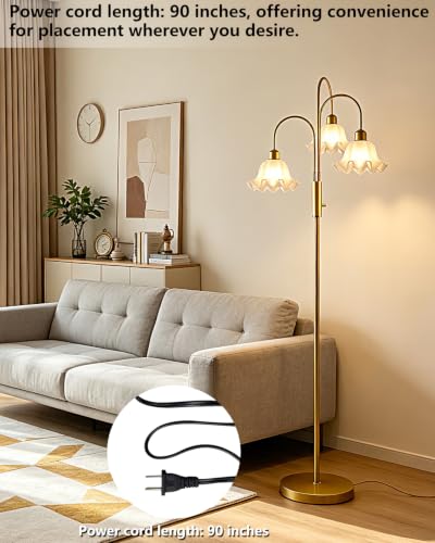 Lightdot Flower Floor Lamp for Living Room 3 Light Tree Floor Lamp - color: 3 Flower Down-Gold