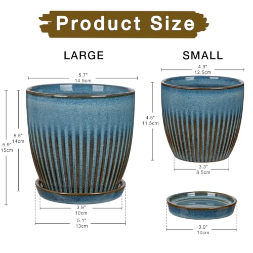 Oairse Ceramic Pots for Indoor Plants 4.9 +5.7 inch Pots for Plants - color: Slate Blue - 4.9" & 5.7" Set