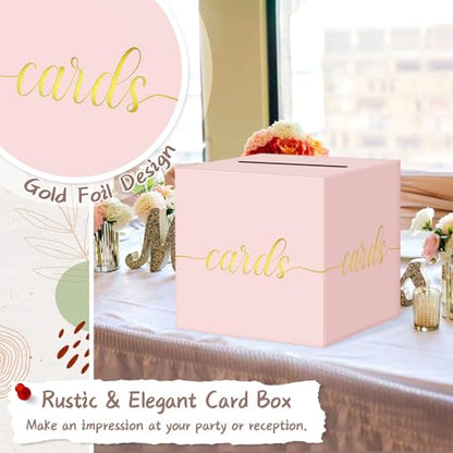 QIKSION Elegant Pink Card Box for Party, Gold Foil Baby Shower Card Box - color: Z07 Pink