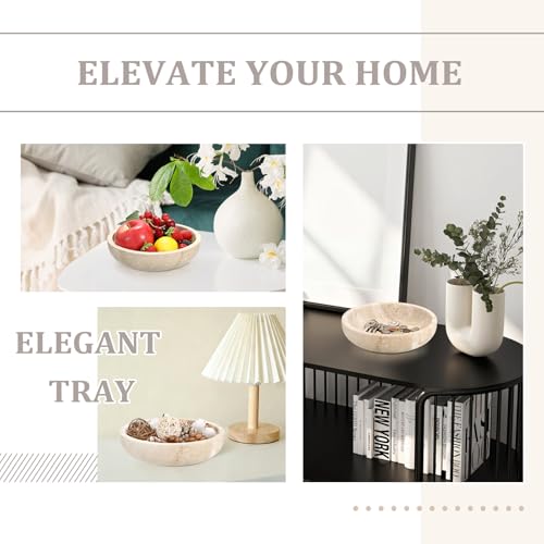 Hipiwe 7.9" Round Key Bowl for Entryway Natural Travertine Stone Tray - color: Beige, size: 7.9" x 7.9" x 2"