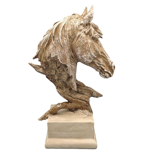 16" Animal Horses Head Bust Table Sculpture Retro Resin Home Decor Statue for Bedroom,Living Room,Dining Desk,Bookshelf,Office,Study and Coffee Tables（Brown） - color: Brown