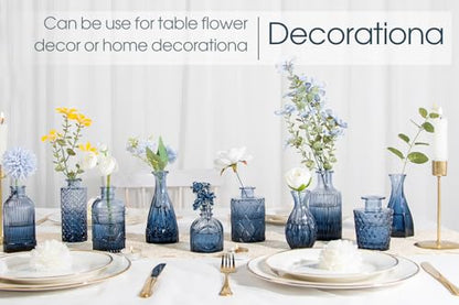 TBWIND 12Pcs Blue Glass Bud Vases Set, Small Vases for Flowers - color: Blue, size: 12Pcs