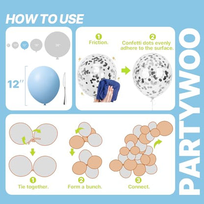 PartyWoo Blue and Silver Balloons 66pcs 12 Inch Light Blue Silver Balloons - color: Blue-3317