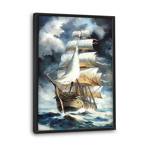 Lovira Sailing Ship Large Wall Art Sailboat Canvas Wall Decor Pictures Prints Painting Framed Modern Vertical Artwork for Living Room Bedroom Bathroom Office 24"x36" - color: Nautical Sailing, size: 36"L x 24"W