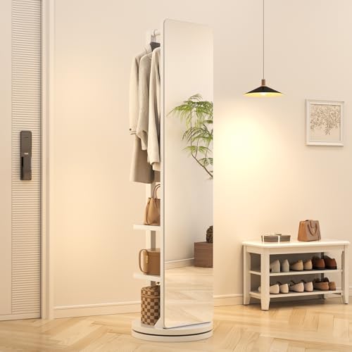 WoodsWhisper Full Length Mirror Coat Rack Solid Wood Floor Mirror 66"x12" Full Length Mirror with Stand Long Mirrors for Bedroom,Living Room (White, 70" L x 16" W) - color: White, size: 70"L x 16"W
