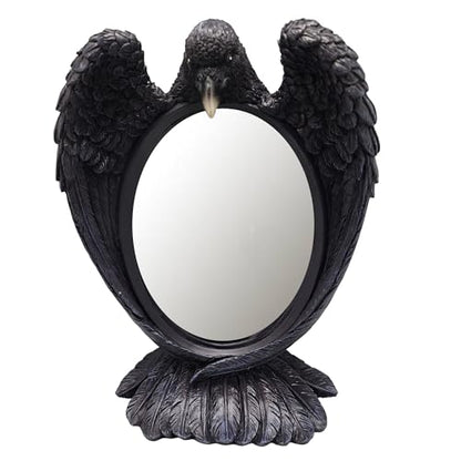 Raven Mirror – 12 Inch Hand-Painted Cold Cast Resin Gothic Raven Tabletop Mirror, Freestanding Decorative Vanity Mirror for Home Décor
