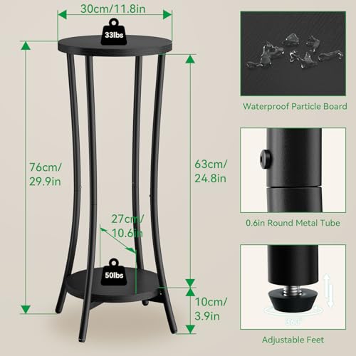 IBUYKE 30 Inch Tall Plant Stand Indoor, 2 Tier Flower Stand, Black TMJ074B - color: Black-Round