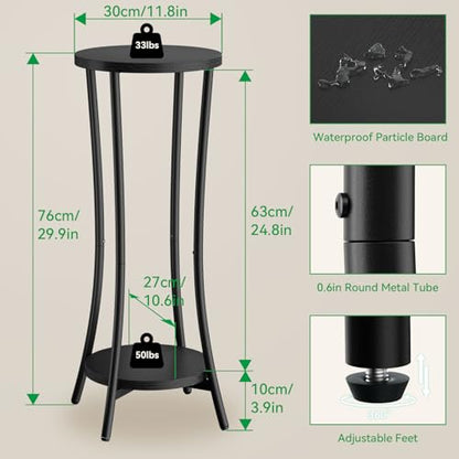 IBUYKE 30 Inch Tall Plant Stand Indoor, 2 Tier Flower Stand, Black TMJ074B - color: Black-Round