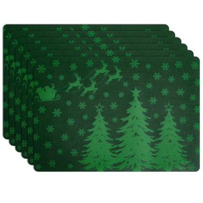 MOSAYT Christmas Vinyl Placemats Set of 6, 12 X 17 Inch, Green - color: Christmas Green