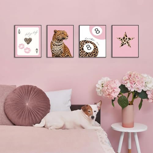 BWDDWB Pink Preppy Leopard Wall Art Trendy Poster 8x10 in Set of 4 Unframed - color: Pink Leopard, size: 10"L x 8"W