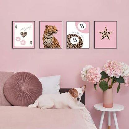 BWDDWB Pink Preppy Leopard Wall Art Trendy Poster 8x10 in Set of 4 Unframed - color: Pink Leopard, size: 10"L x 8"W