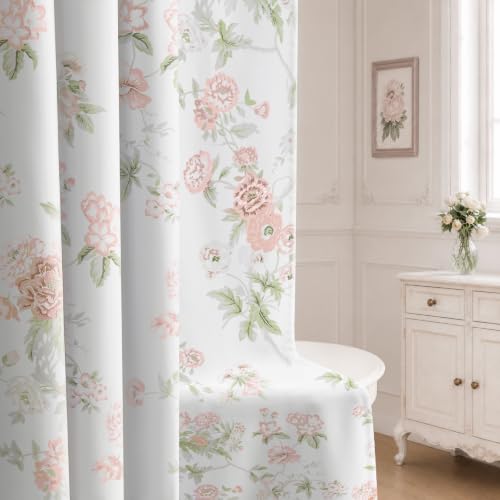 Floral 90% Blackout Curtains for Bedroom Living Room 84 Inch 2 Panels - color: Pink and Green, size: 52"W x 84"L (Pack of 2)