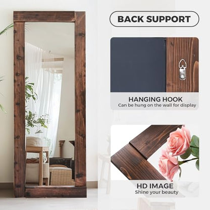 65x24in Full Length Mirror, Solid Wood Convex Frame, Brown - color: Brown-convex Frame, size: 65"L x 24"W