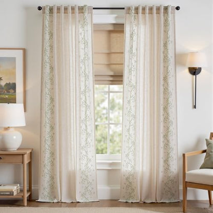 jinchan Floral Linen Curtains, Back Tab 50x96 Inch, 2 Panels Sage - color: Vine | Sage, size: 50"W x 96"L (Pack of 2)