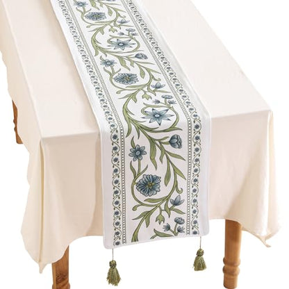 ISAENNE Designer French Linen Extra Long Table Runner,118"x12"-Mosella E - color: Mosella E, size: 12X118 Inches