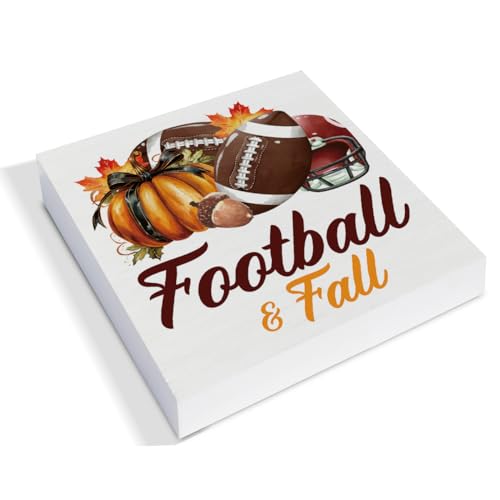 Fall Home Decor Football Fall Decorations Autumn Pumpkin Wooden Sign Farmhouse Decor Indoor for Desk Table Shelf 5 X 5 Inches - color: Football